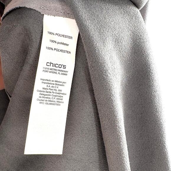 Chicos Faux Suede Jacket 3 XL Gray Open Front Blazer Academia Capsule Career - Picture 3 of 6